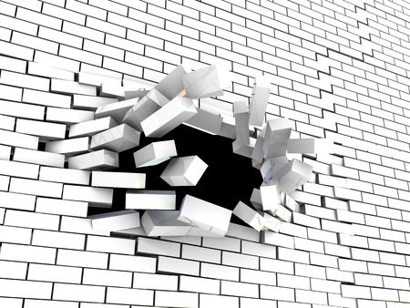 abstract 3d illustration of brick wall breakingの写真素材
