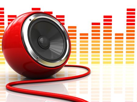 3d illustration of modern speaker over audio spectrum backgroundの写真素材