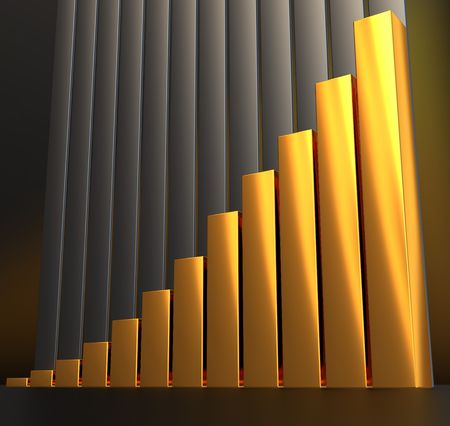 3d illustration of metal raising charts over dark backgroundの写真素材