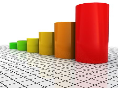 3d illustration of colorful raising charts over grid background