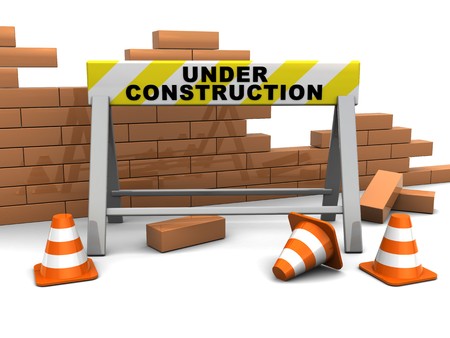 3d Illustration Of Under Construction Banner And Brick Wall