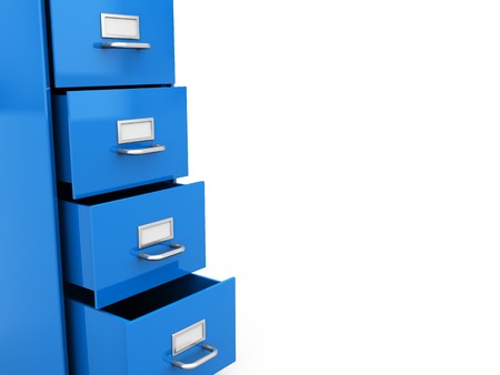 3d illustration of office shelf at left side over white backgroundの写真素材