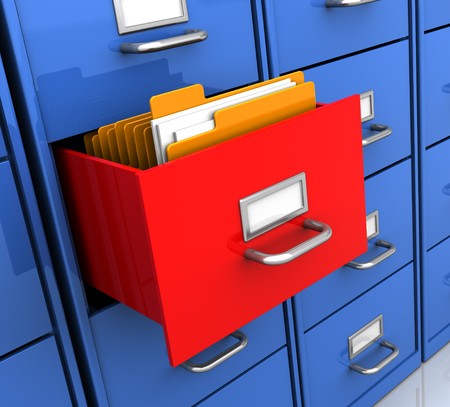 3d illustration of office shelf with document folders insideの写真素材