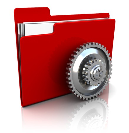 3d illustration of red folder icon with gear wheelの写真素材