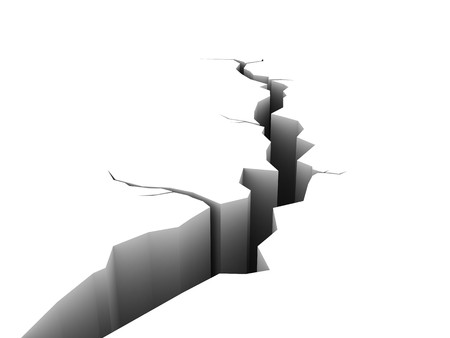 3d illustration of crack isolated over white backgroundの写真素材