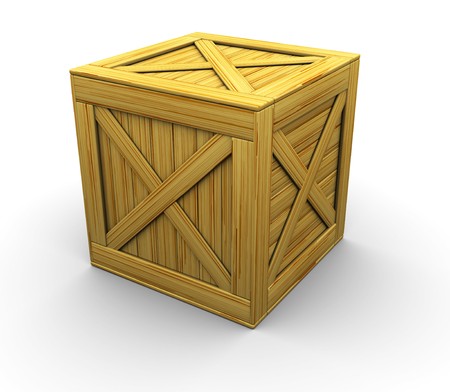 3d illustration of wooden crate over white backgroundの写真素材