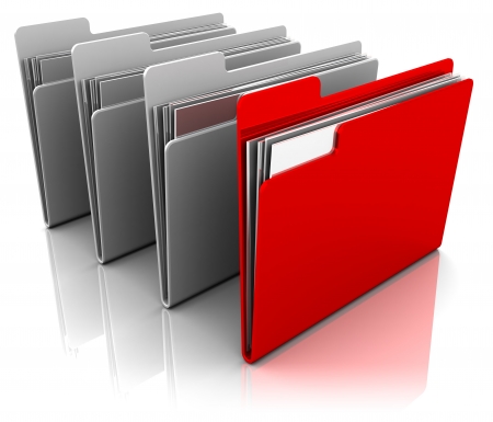 3d illustration of folder icons row with one selected