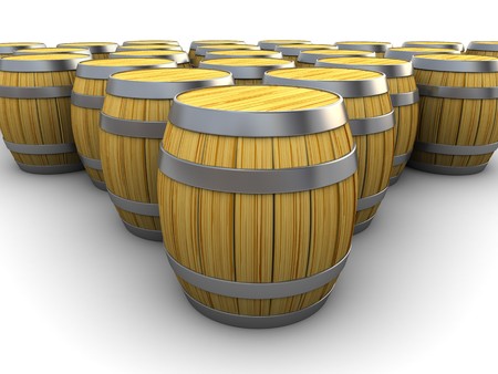 abstract 3d illustration of barrels group over white background