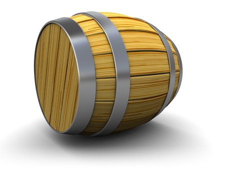 3d illustration of wooden barrel over white backgroundの写真素材