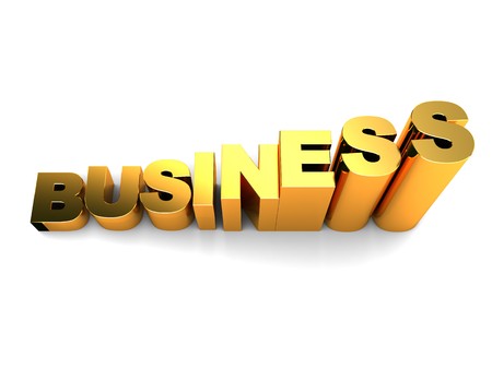 3d illustration of raising text 'business' over white backgroundの写真素材