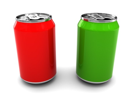 3d illustration of two alluminum cans over white backgroundの写真素材