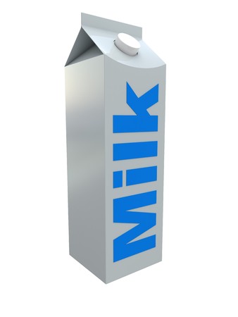3d illustration of milk packet isolated over white backgroundの写真素材