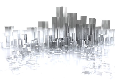 abstract 3d illustration of glass city over white background