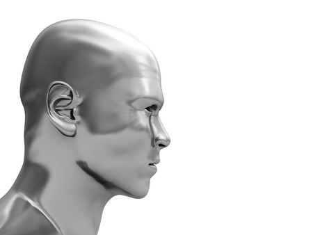 abstract 3d illustration of steel head isolated over white backgroundの写真素材