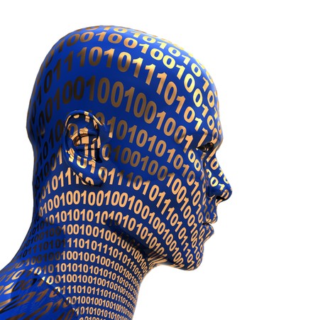 abstract 3d illustration of digital head isolated over white