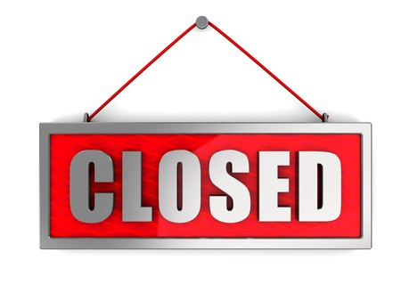 3d illustration of 'closed' sign over white wallの写真素材