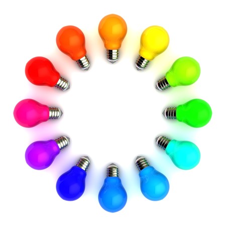3d illustration of colorful bulbs circle over white background 3d illustration of colorful bulbs circle over white background