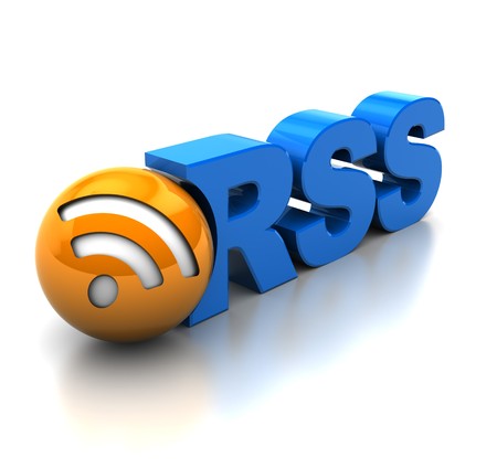 abstract 3d illustration of rss symbol or icon, over white backgroundの写真素材