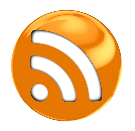 3d illustration of round rss symbol isolated over white backgroundの写真素材