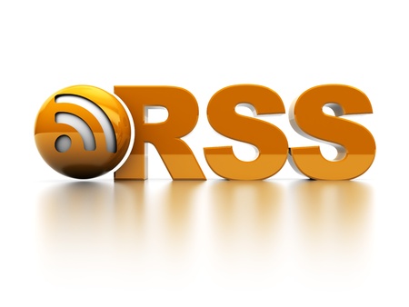 3d illustration of rss sign and symbol over white backgroundの写真素材