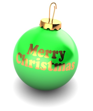 3d illustration of green Christmas ball over white backgroundの写真素材