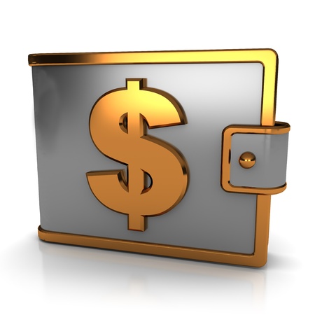 abstract 3d illustration of steel wallet with golden dollar signの写真素材