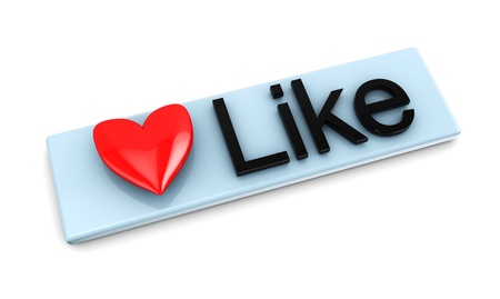 abstract 3d illustration of button with red heart and 'like' caption