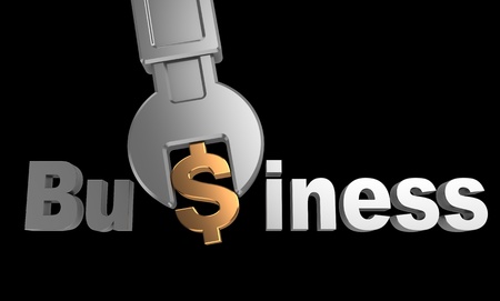 abstract 3d illustration of text 'business' and wrenchの写真素材