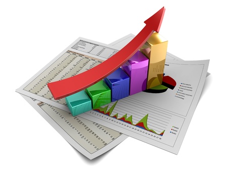 3d illustration of rising charts with red arrow 3d illustration of rising charts with red arrow