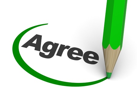 3d illustration of agree sign with pencilの写真素材