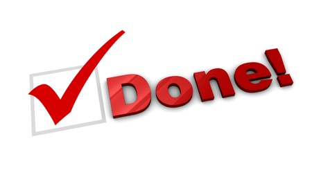 3d illustration of checkbox with sign 'done'の写真素材