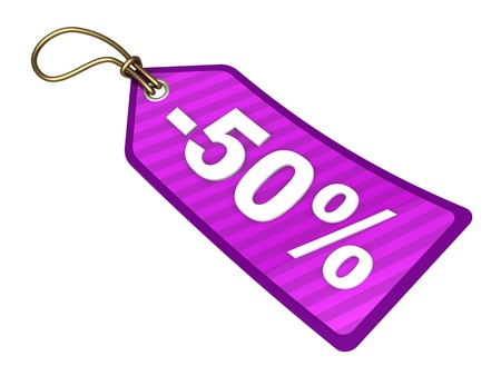 3d illustration of sale tag with fifty percent discount labelの写真素材