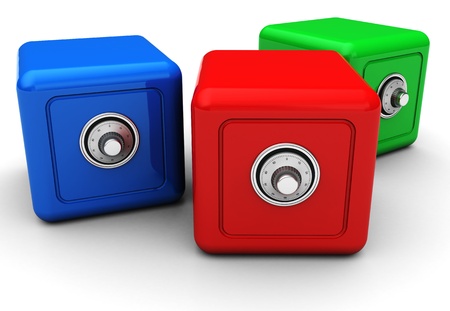 Group of colorful modern safes isolated on white backgroundの写真素材
