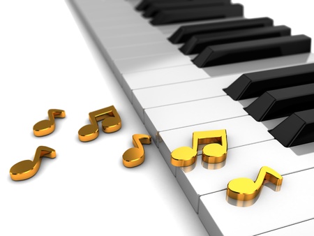 Classic piano with golden music notes, 3d illustrationの写真素材