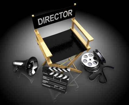 3d illustration of cinema making equipment, over  black backgroundの写真素材