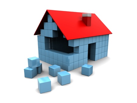 abstract 3d illustration of house assembling with blocksの写真素材