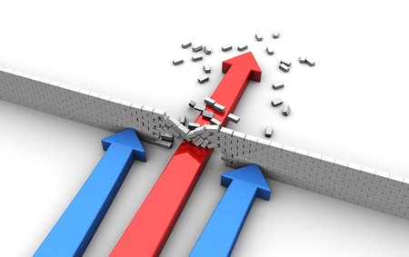 abstract 3d illustration of arrows competition with one leaderの写真素材