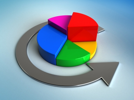abstract 3d illustration of pie chart over blue backgroundの写真素材