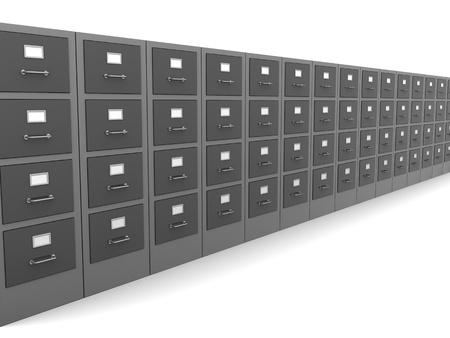 3d illustrationof cabinets row, over white backgroundの写真素材