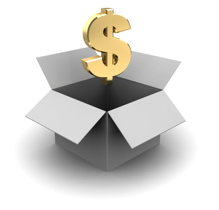 3d illustration of cardboard box with dollar sign insideの写真素材