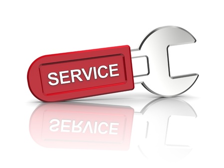 3d image of spanner with service caption on a white backgroundの写真素材