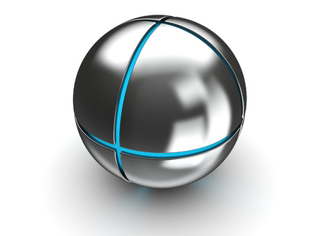 abstract 3d illustration of steel ball with blue light inside itの写真素材