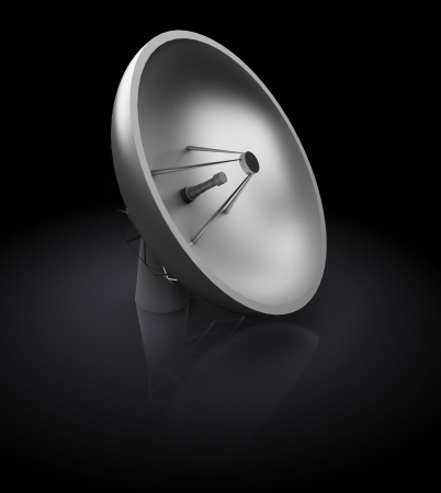 3d illustration of satellite antenna over dark backgroundの写真素材