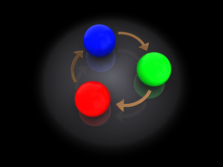 3d illustration of change color symbol, over dark backgroundの写真素材