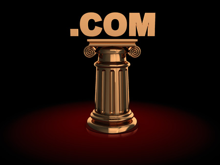abstract 3d illustration of golden column with text '.com' on itの写真素材