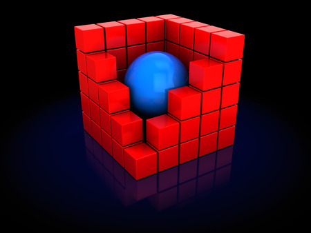 abstract 3d illustration of cubes with sphereの写真素材