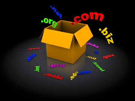 3d illustration of web names registration concept, over black background