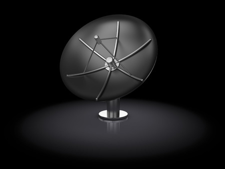 3d illustration of metal satellite antenna over black の写真素材