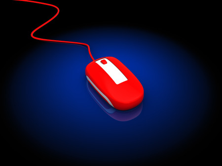 3d illustration of computer mouse over dark blue の写真素材