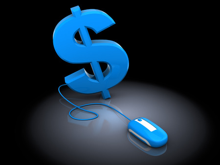 3d illustration of dollar sign and computer mouse, over black の写真素材